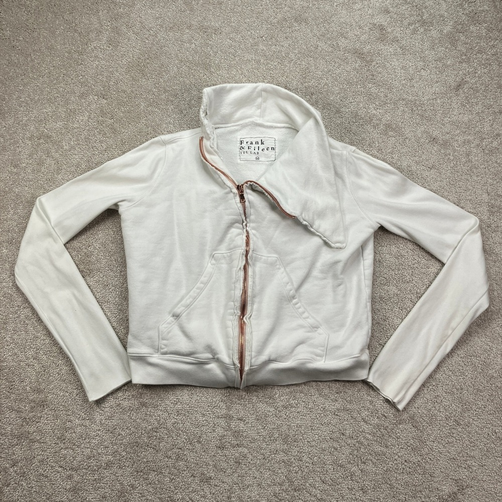 Frank & Eileen TEE LAB Sweatshirt Womens M White Full Zip Cowl Neck Cropped